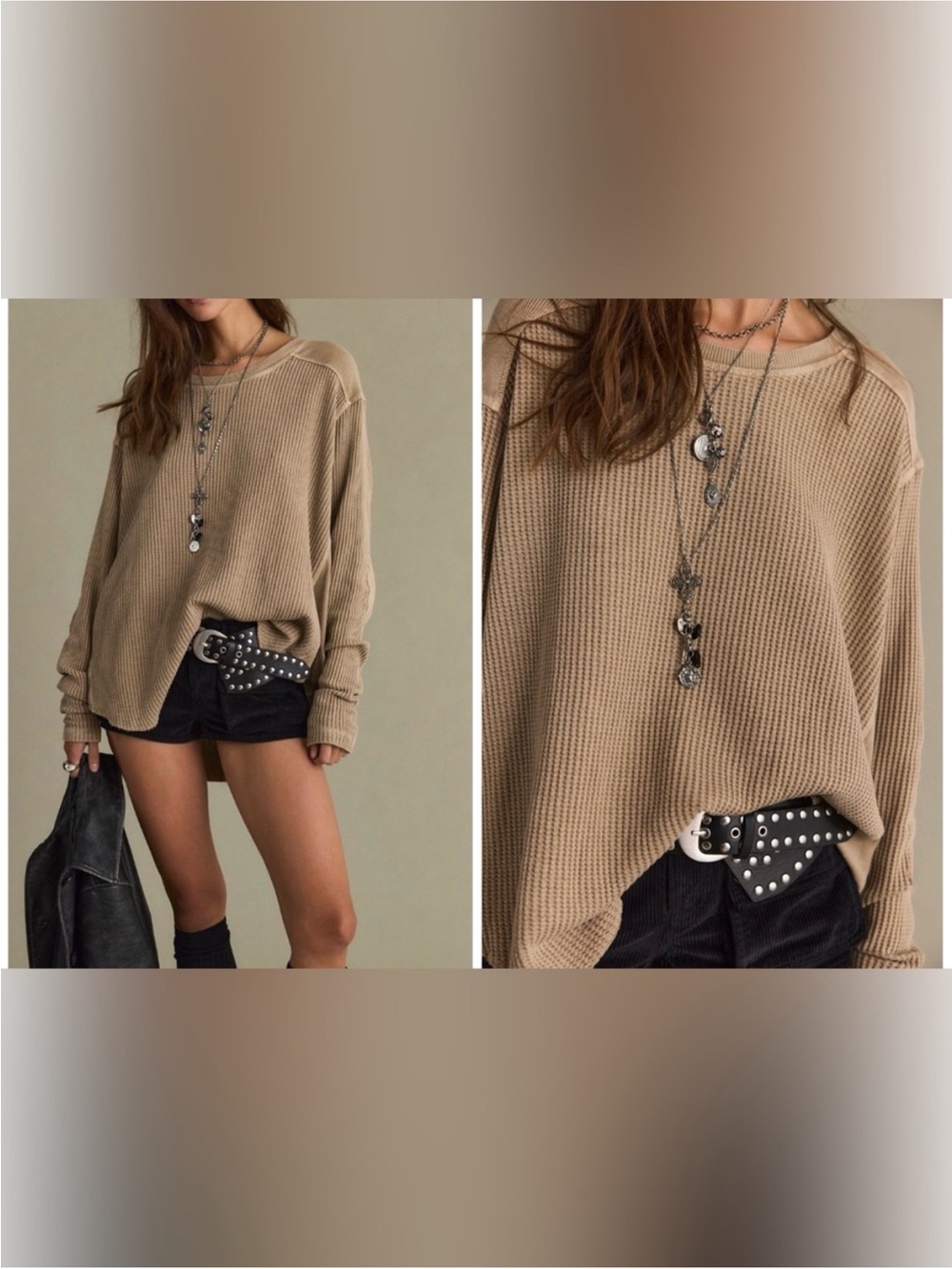 NWT Free People FP One Blake Thermal - moonrock brown tan - Small